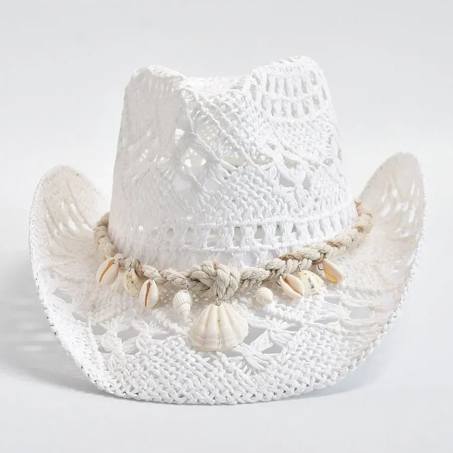 Maristella | Women’s Crochet Straw Sun Hat with Seashell Detail